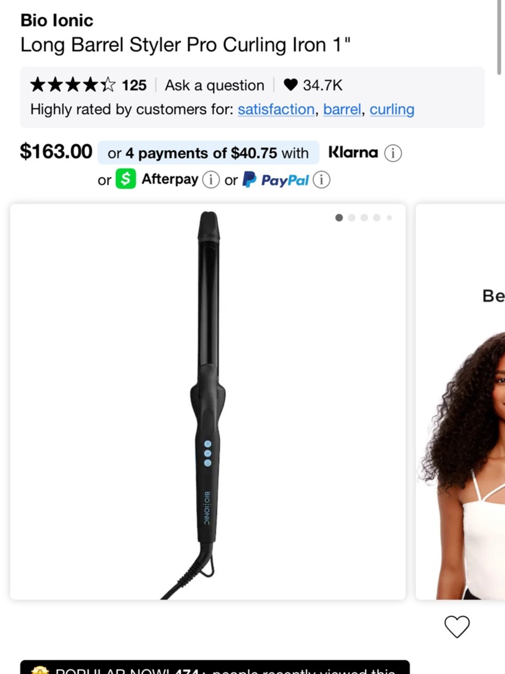 Bio Ionic 1" Long Barrel Pro Curling Iron - Black
